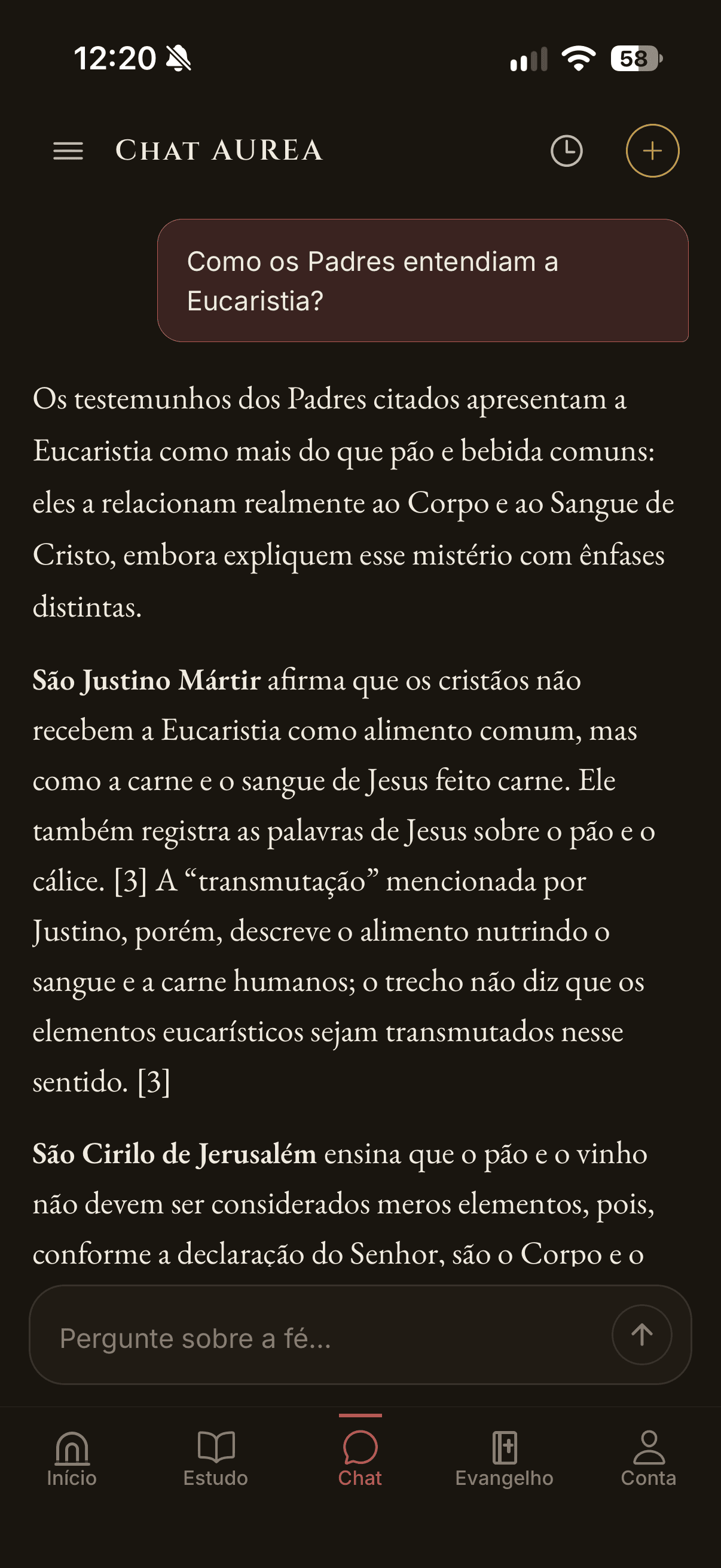 Tela do chat Aurea com resposta e fontes citadas
