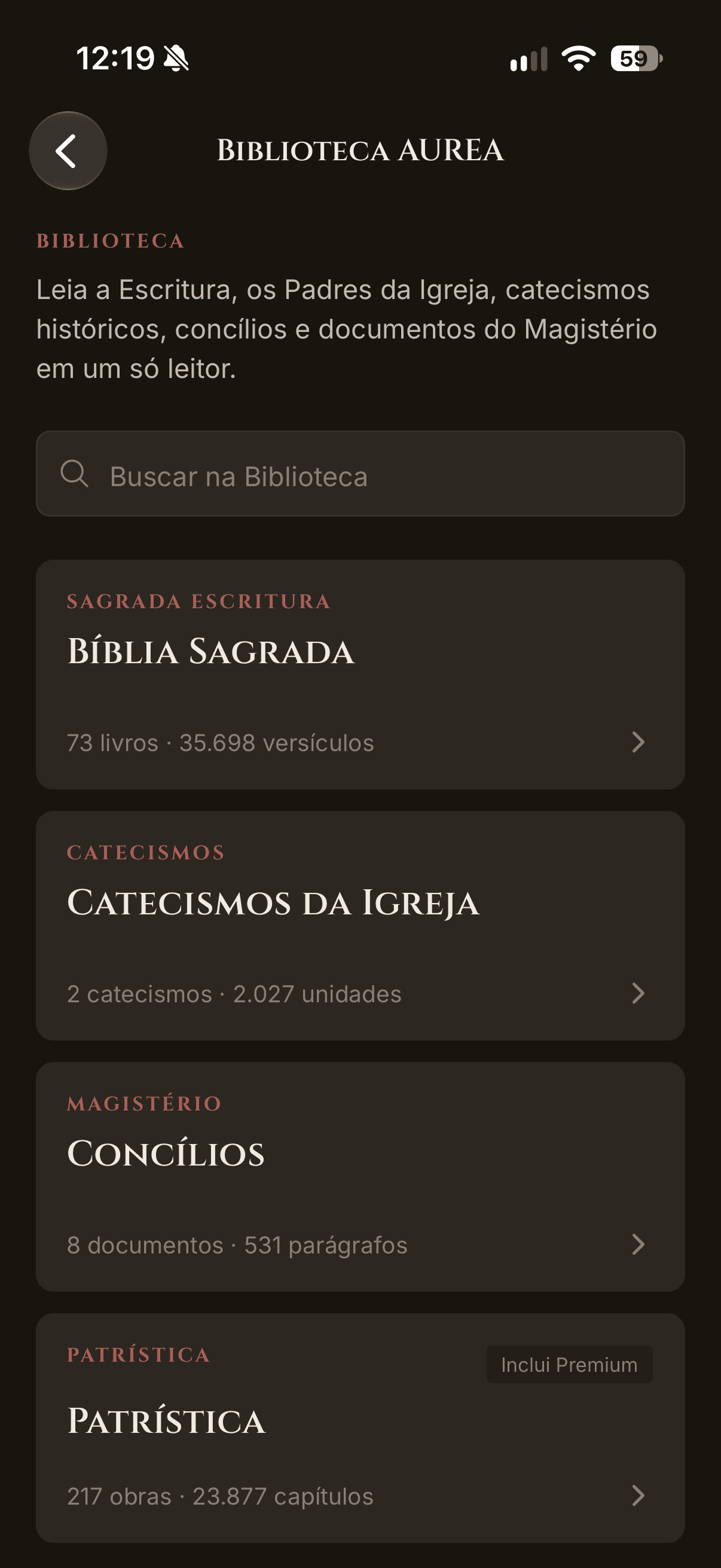 Tela da Biblioteca Aurea com Escritura e Patrística